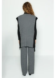  Modest Anthracite Color Blocked Slit Detailed Vest-Pants Knitwear Bottom-Top Set TCTAW24US00087