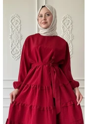 InStyle Skirt Layer Ruffle Detail Modal Burgundy Dress