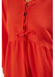  Collection Red Maxi Woven Flounce 100% Cotton Beach Dress Tbess25El00015