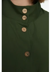  Modest Khaki Stand Collar Belted Shirt-Pants Woven Suit TCTSS21AU0247