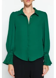  Collection Emerald Green Spanish Sleeve Woven Shirt TWOAW22GO0487