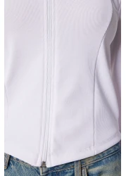 Happiness İstanbul White Polo Collar Zippered Women's Knitted Blouse - An00213
