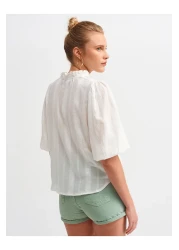 Dilvin 5807 قميص بأكمام بالونية ومفصل - إكرو