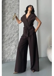 spirituel طقم نسائي مكون من قطعتين من الأعلى والأسفل وأربطة وفضفاضة ومتدلية صيفية بأكمام قصيرة معطف كيمونو بنطلون بالازو