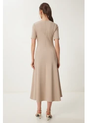 Happiness İstanbul Women Beige Flared Midi Summer Knitted Dress Zh00047