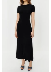  Collection Black Short Sleeve Bodycone/Fitted Crew Neck Flexible Knitted Maxi Pencil Dress TWOSS24EL00097