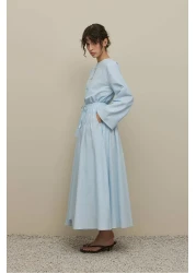 Fahhar Gathered Wide Voile Skirt Light Blue