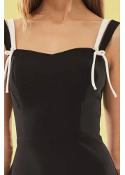  Collection فستان سهرة لحفلات الزفاف/الزواج بتفاصيل حافة تنورة باللونين الأسود والأبيض مع فيونكة TPRSS25EL00022