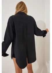 Happiness İstanbul Women's Black Back Buttoned Oversize Poplin Shirt DD01103