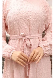 sefamerve فستان بحزام مطاطي بأكمام من قماش القطني 2020-03 مسحوق