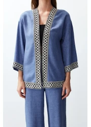  Collection Indigo Embroidered Woven Kimono-Pants Set Twoss24Au00094