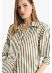 Defacto قميص بوبلين مخطط فضفاض بأكمام طويلة F0403AX25SM