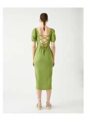 Koton فستان ميدي بأكمام بالونية وفتحة رقبة مربعة