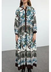  Modest فستان منسوج من الفيسكوز باللون البني TCTSS24EB00221