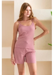 GİYSA Rose Rope Strap Camisole with Shorts Women's Pajamas Set Cotton Blended Fabric - 6015