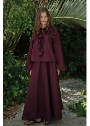 Hooopstore مجموعة تنورة بوهو فوال باللون الأحمر الداكن