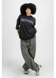 Sokak Butik Washed Metallica Purple Back Printed Black Unisex Oversize Tshirt