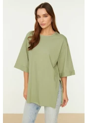  Collection تي شيرت محبوك غير متماثل بأكمام مزدوجة وأكمام واسعة TWOSS20TS0828