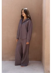 MAİ COLLECTİON طقم بنطلون قميص بني داكن من ميرابيلا