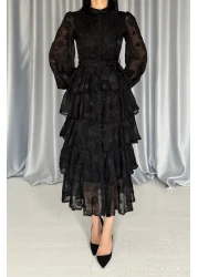 modaserdem فستان بطبقات مخططة باللون الأسود