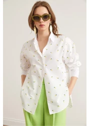 Olalook Women's White Lemon Printed Boyfriend Woven Shirt Gml- 19001299