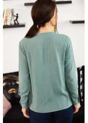 armonika قميص نسائي منقوش بياقة فيروزية ومربوطة ARM-20K001150