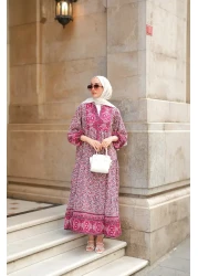 LOCCO Women's Palace Motif Dress Fuchsia