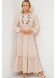 Bigdart Women's Embroidered Long Hijab Dress 2550 - Cream