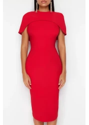  Collection Red Sleeve Detailed Woven Stylish Evening Dress Night Graduation Dress Tprss24El00119