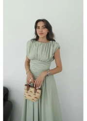 Havoş Green Vintage Inspired Draped Dress