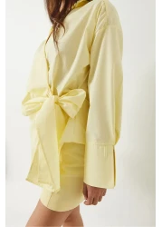 Bianco Lucci Women's Double Breasted Collar Side Tie Poplin Shirt 60283082