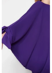  Modest Purple Bat Sleeve Woven Aerobin Tunic-Pants Set TCTSS23US00043