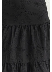  Collection Black Waist Opening Lined Midi Embroidery Woven Dress TWOSS23EL00156