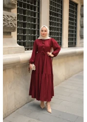 LOCCO Women's Waist Drawstring Dress Burgundy