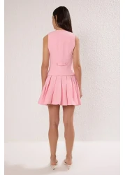  Collection Pink Plain Pleated Short / Mini Woven Dress Twoss25El00866