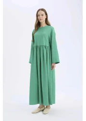 Defacto Crew Neck Long Sleeve Seersucker Textured Maxi Dress - Regular Fit E6597Ax25Sp