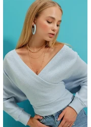 Trend Alaçatı Stili Women's Blue Front Back V Neck Double Breasted Blouse ALC-019-053-BLZ