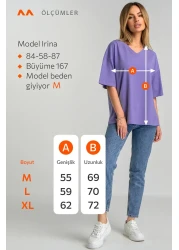 Happyfox تي شيرت نسائي كبير الحجم غير مطبوع برقبة على شكل حرف V - قطن وليكرا، أزرق أرجواني أساسي