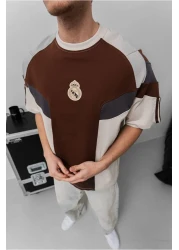 SENTİNEL WEAR ريال ماد. تي شيرت بني كبير الحجم مطرز