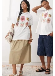 The Champ Clothing تي شيرت أبيض كبير الحجم للجنسين مصنوع من القطن بنسبة 100% مع ملصق الفاكهة، طراز عتيق معاد تدويره