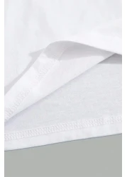 qubo sportswear & company Qubo Unisex Oversize Printed Cotton Crew Neck Short Sleeve White T-Shirt