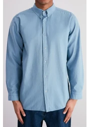  Collection Blue Unisex Regular Fit 100% Cotton Linen Look Shirt Tmnss23Go00099