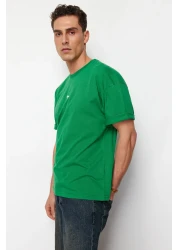  Collection تي شيرت أخضر كبير الحجم/قصة واسعة مع تطريز ديناصور 100% قطن TMNSS23TS00243 TMNSS23TS00243