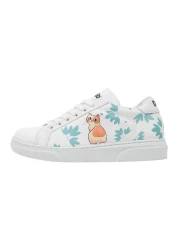 Dogo Unisex Kids Vegan Leather White Sneakers - Everything Is Gonna Be Purrfect Design