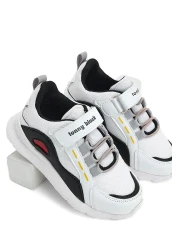 Tonny Black حذاء للأطفال من الجنسين بنعل فايلون أبيض مريح وشريط فيلكرو للأطفال