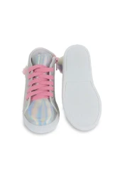 First Step Unicorn Embroidered Furry Pink Lace Detailed Zippered Silver Girl's Sneaker Sports Shoes-s-1003