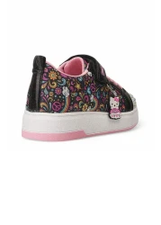 Nstil أسود - حذاء رياضي بناتي وردي، نمط بيضاوي لامع وشريط فيلكرو عند الأصابع 4004