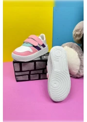 Nstil Unisex Children's Sports Shoes - White, Pink, Velcro, Double Stripe, Comfortable and Lightweight Zl001