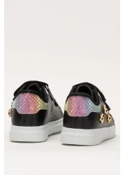 Liger حذاء رياضي بناتي مع إكسسوارات فيلكرو باللون الأسود