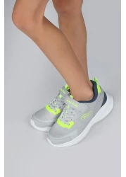 Jump 28106 فيلكرو رمادي فاتح - حذاء رياضي كاجوال للأطفال باللون الأخضر النيون للجنسين
